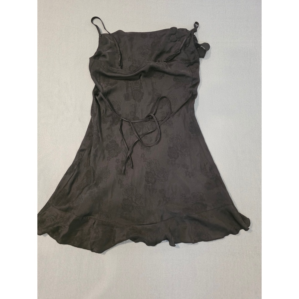 Tinsel Town Black Floral Jacquard Mini Dress Y2K Rosette Tie Strap Romantic Goth - Picture 8 of 8
